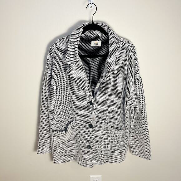 NWT Marine Layer Birdseye Knit Blazer Cardigan Size X-Large Black White Neutral - Picture 7 of 11